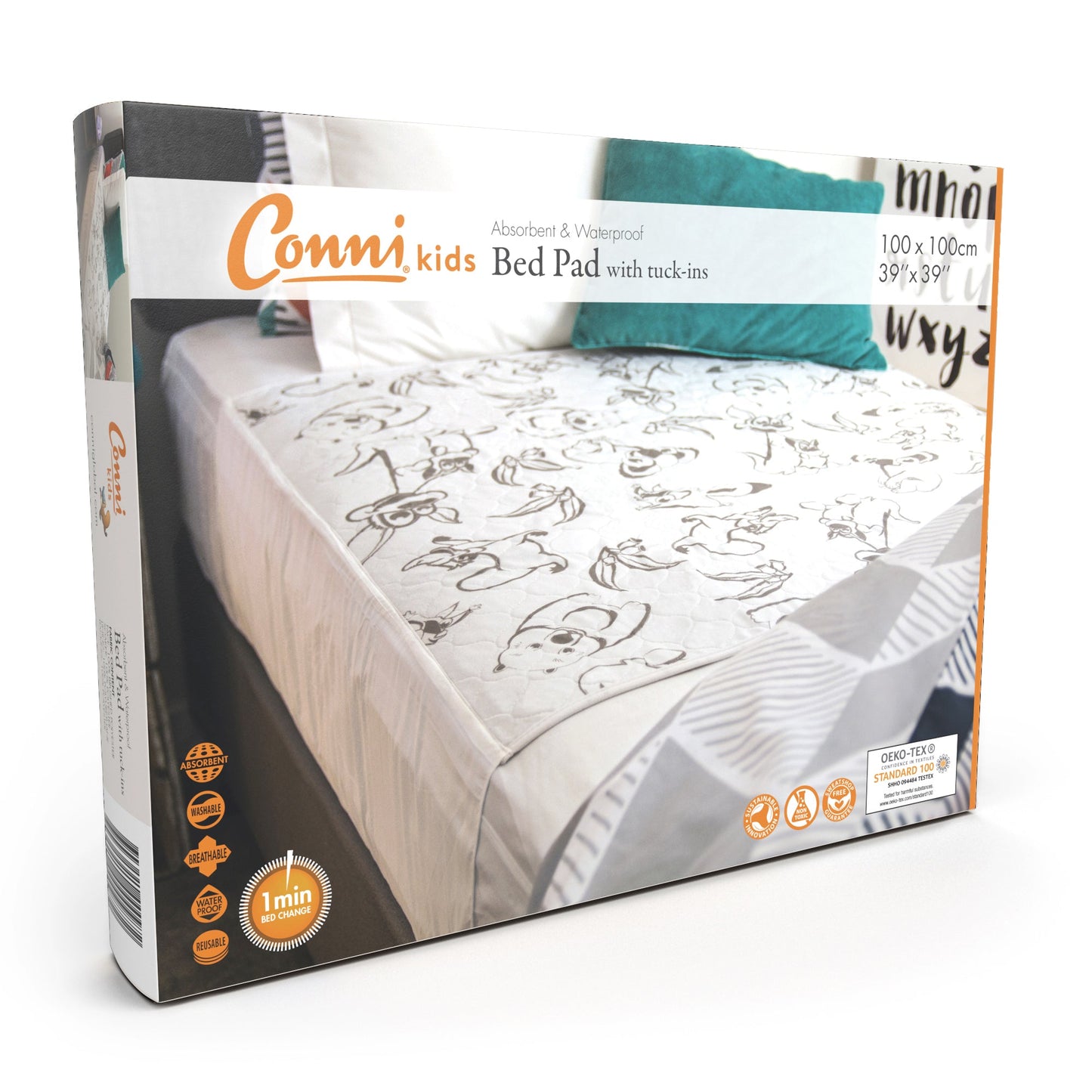 Kids Bed Pad with tuck-ins 100 x 100 cm, animal pattern